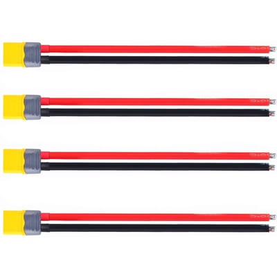 XT60 Mannelijke Connectoren met 150mm 12AWG Siliconenkabel | Set van 4 | Voor RC Lipo Batterijen en FPV Racing Drones | Efficiënte Adapterkabel