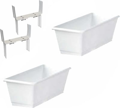 Set van 2 kunststof plantenbakken wit rechthoekig 40 cm met 4 verstelbare balkon/muurbeugels