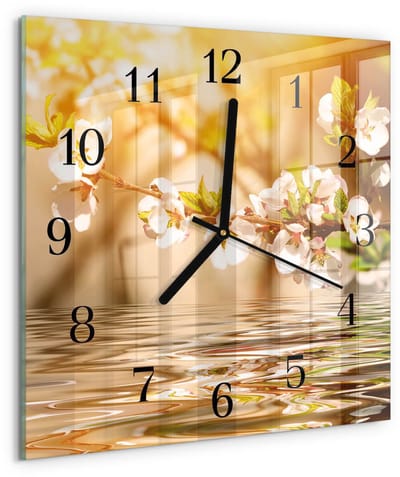 Tulup Wandklok - Bloemen Moderne Glazen Wandklok - 30x30 cm - Veelkleurig Wandklok Glas Met Motief - Zwarte Handen - Vierkante Wandklok - Gekleurde Glazen Klok - Glazen Klok Met Print