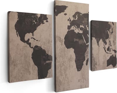 Artaza Canvas Schilderij Drieluik Oude Wereldkaart - 90x60 cm - Wanddecoratie Woonkamer - Schilderijen - Muurdecoratie