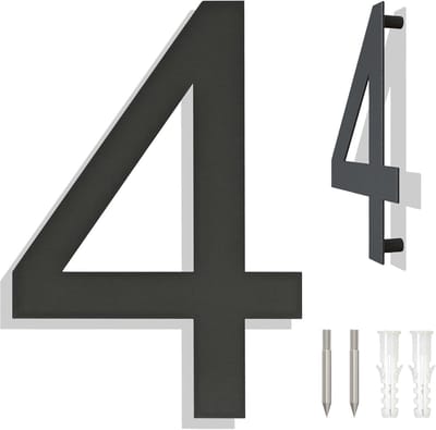 Huisnummers - Modern Drijvend Zwart Grijs - 6 Inch Hoogte - Arial Nummer 4