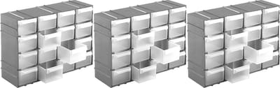 Sorteerdoos voor kleine onderdelen, 16 vakken, 22 x 15 x 8 cm, set van 3, zilver