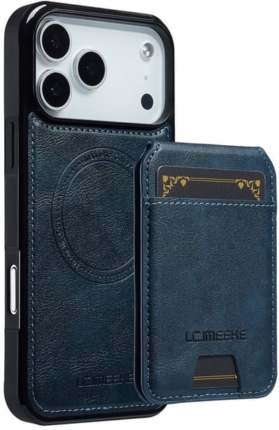 LC.IMEEKE Hoesje - Geschikt voor iPhone 17 Pro Hoesje - LC.IMEEKE L3 - Leather Back Cover met Pasjeshouder - MagSafe Compatible - Blauw