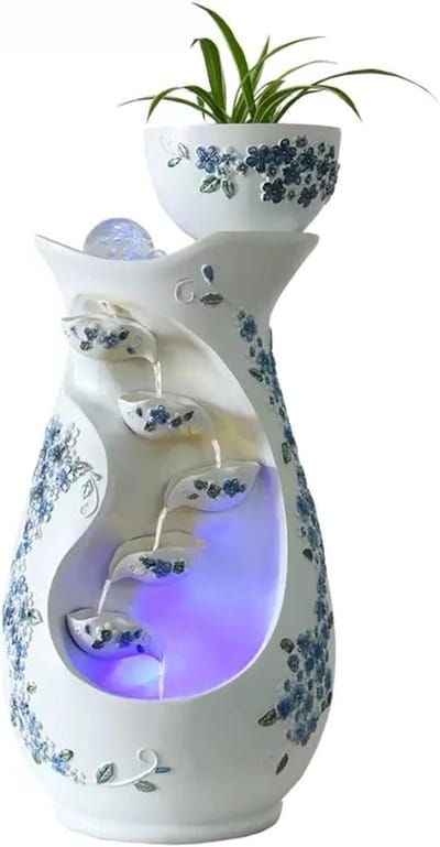 Bureau Waterfontein - Binnenfontein Decoratie - Ontspannen Sfeer Creëren - Rustgevende Waterstroom - Tot 57 cm Hoog - Wit Blauw