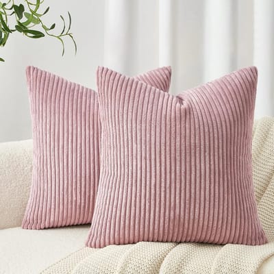Famanu – Kussenslopen 50 x 50 cm - roze - corduroy - set van 2 - gestreept patroon - kussensloop - bankkussen - sierkussen - decoratie - meisjes - kinderkamer - slaapkamer