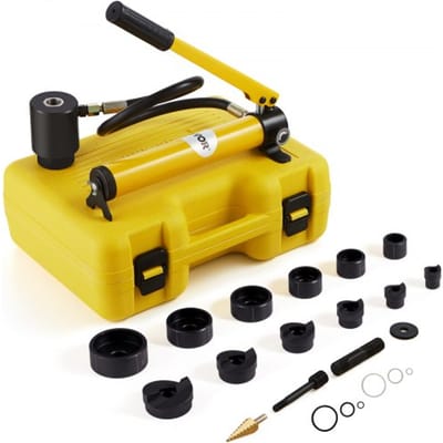 VEVOR hydraulische gatenponsset, knock-out gatendriverkit 10t, handpomp stalen gatengereedschap met 6 ponsmatrijzen, ponsen 12,7, 19,05, 25,4, 31,75, 38,1, 50,8 mm, hydraulische pons