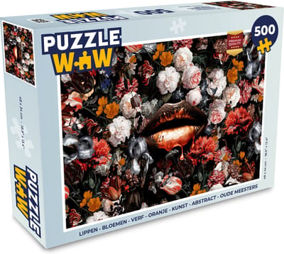 Puzzel Lippen - Bloemen - Verf - Oranje - Kunst - Abstract - Oude meesters - Legpuzzel - Puzzel 500 stukjes