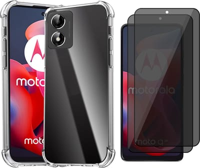 Hoesje geschikt voor Motorola Moto E14 / G24 / G24 Power / G04 / G04s - 2x Privacy Screenprotector Volledig Dekkend Glas - Shockproof Transparant