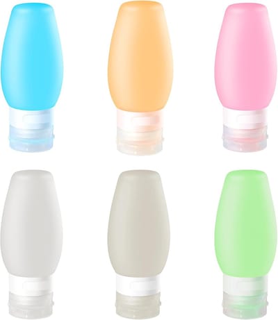 Famanu – Siliconen reisflessen set van 6 stuks (90 ml) - BPA-vrij en lekvrij - navulbare knijpflessen voor shampoo - douchegel en lotion - inclusief labels en transparante opbergtas - makkelijk schoon te maken