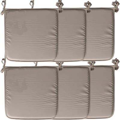 Stof Textile Home stoelkussens - 6x - grijs - 38 x 38 x 3 cm - voor binnen - touwtjes sluiting - zitkussens plat - vierkant