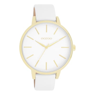 Goudkleurige OOZOO horloge met witte leren band - C11359