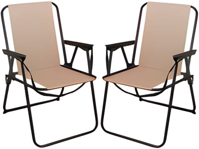 Redcliffs Klapstoel unica - 2x - beige - opvouwbaar - 75 x 38 cm - metaal/polyester - campingstoel / tuinstoel