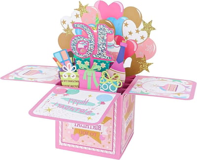 Verjaardagskaart - Pop-up kaart - Cadeau geven - Uniek handgemaakt ontwerp - 175 x 16 cm - Roze