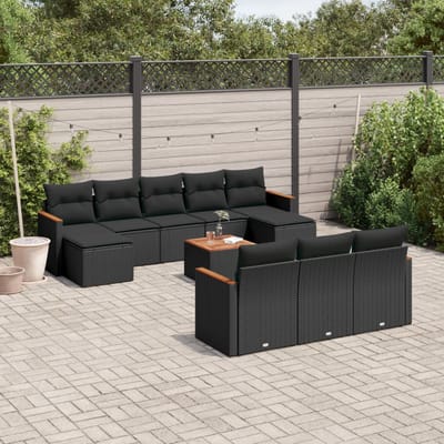 vidaXL - 11-delige - Loungeset - met - kussens - poly - rattan - zwart