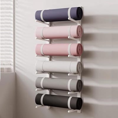 Yoga Mat Opberger - Fitness Rek - Sportspullen Opbergen - Massief Houten Constructie - 5 Lagen 90cm - Houtkleurig