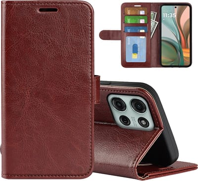 MobyDefend Hoesje - Geschikt voor Motorola Moto G75 - Wallet Book Case (Sluiting Achterkant) - Bruin
