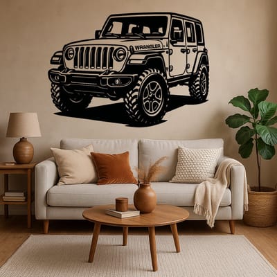 BR2Laser Jeep Wrangler – Wanddecoratie – Lasergesneden Hout – Autokunst – 75 cm Breed