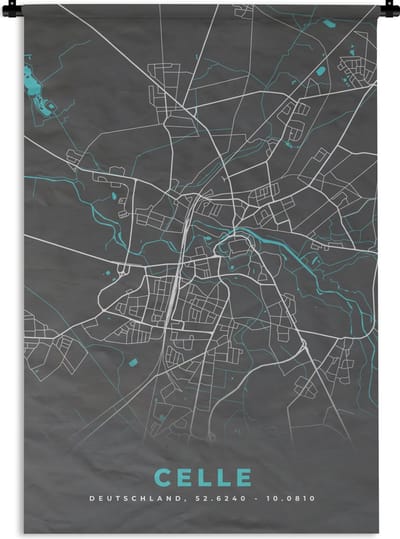 Wandkleed - Wanddoek - Blauw – Duitsland – Plattegrond – Stadskaart – Kaart – Celle - 120x180 cm - Wandtapijt