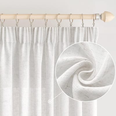 Dailygoody - Gordijnen - Linnenlook - Moderne stijl - Wit - Semi-transparant - Raamdecoratie voor woonkamer - 140 x 215 cm