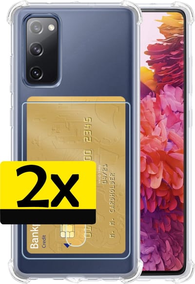 Hoesje - 2 Stuks - Geschikt voor Samsung Galaxy S20 FE - Met Pashouder en Kaarthouder - Telefoon Hoes Shockproof - Siliconen Case - Back Cover - Shock Proof - Pasjes Houder - Telefoonhoesjes - Transparant