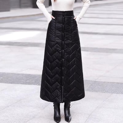 Donzen Katoenen Rok voor Dames In de Winter Nieuwe Moeder Hoge Taille A-lijn Rok Eendelig Lange Rok Verdikt Warm 2XL