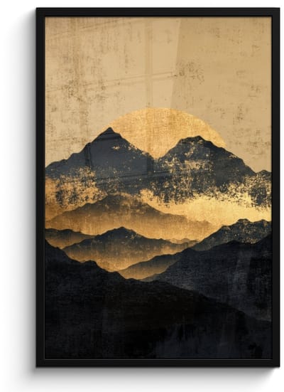 Poster in lijst - Fotolijst 60x90 cm - Posters - Gouden Bergen bij Maanlicht - Posterlijst zwart - Decoratie - Wanddecoratie woonkamer - Muurdecoratie slaapkamer