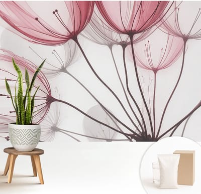 Wallfluent Behang - Bloemensilhouetten Vliesbehang - 208x146 cm - Roze Behang - Voor liefhebbers van rust en natuur - Behang Voor de slaapkamer, woonkamer en kantoor - Wandbekleding Bloemen en planten