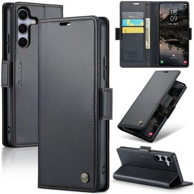 Hoesje geschikt voor Samsung Galaxy S25 Plus - CASEME Litchi Texture Book Wallet Case - Zwart