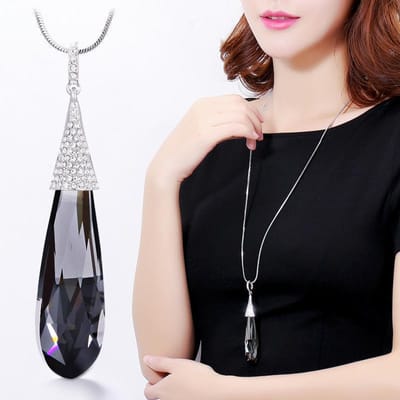 Nieuwe Mode Kristal Waterdruppel Hanger Lange Ketting Voor Vrouwen Sieraden Jurk Accessoires Trui Ketting Alles Past beige