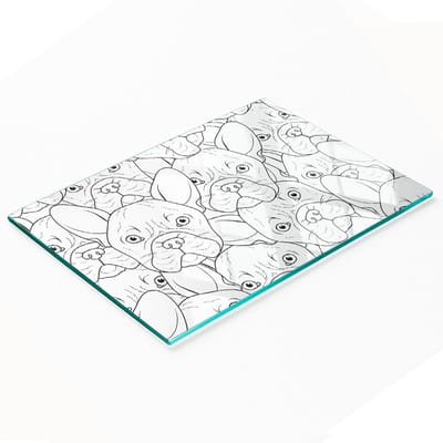 Decoratieve glazen snij- en serveerplank met bulldogmotief, 80x52 cm