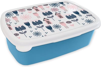 Broodtrommel Blauw - Lunchbox - Brooddoos - Patroon - Pastel - Scandinavië - 18x12x6 cm - Kinderen - Jongen