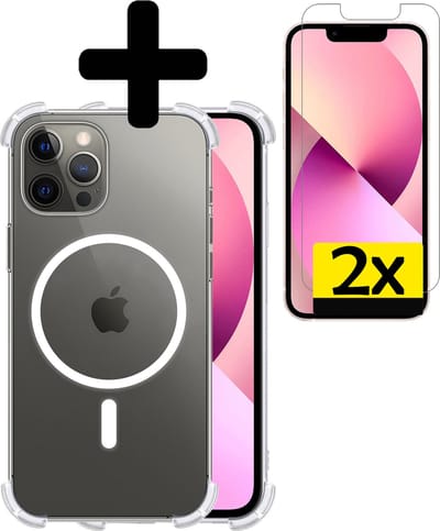 Hoesje - Met 2x Screenprotector - Geschikt voor Apple iPhone 13 Pro - Magsafe Compatible - Sterk & Shockproof - Back Cover - Shock Proof Case - Telefoon Hoes - Telefoonhoesjes - Transparant