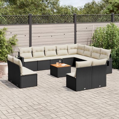 vidaXL - 13-delige - Loungeset - met - kussens - poly - rattan - zwart