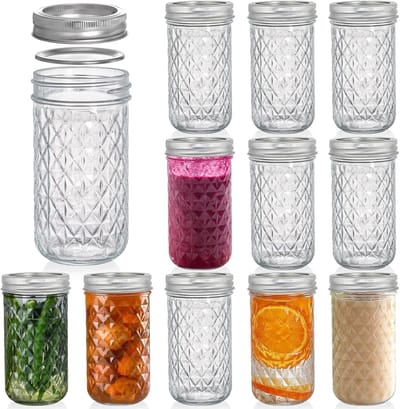 SnelShoppen - 12 Pack Bewaarpotten Canning Jars 12 OZ Glazen Potten met Luchtdichte Deksel voor Inmaken, Vriezen, Bewaren, Dranken en Decoratie