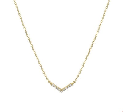 The Fashion Jewelry Collection Ketting V Zirkonia 0,8 mm 40 - 44 cm - Geelgoud
