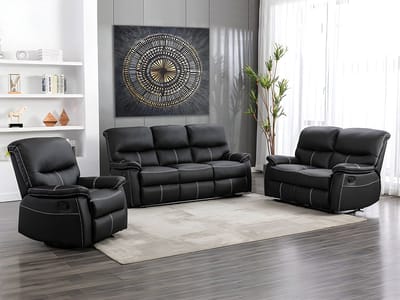 Vente-unique Driezits-, tweezitsbank en fauteuil CANBY - Kunstleer - Zwart