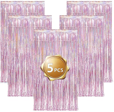 Allecto - Lametta gordijnen - Glitterfolie - Glanzend roze - Decoratie voor bruiloft - Verloving - Verjaardag - Podiumdecoratie