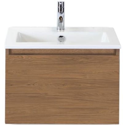 Frozen Badmeubelset 60 cm - Greeplijst in Kleur - Honey - Keramische Wastafel Wit 1 Kraangat