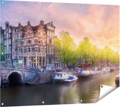 Gards Tuinposter Amsterdamse Grachten - 120x90 cm - Tuindoek - Tuindecoratie - Wanddecoratie buiten - Tuinschilderij
