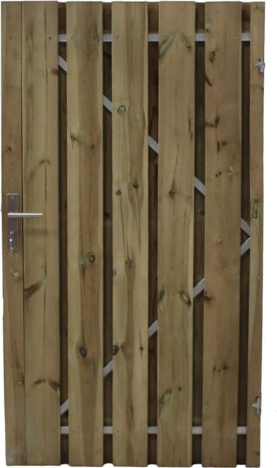 Schuttingdeur tuindeur grenen incl stalen frame en RVS cilinderslot 130 x 180 (rechtsdraaiend)