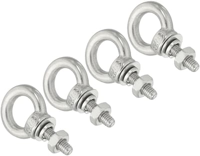 M3 1/8 inch x 0,35 inch roestvrij stalen oogschroeven schroefdraad oogbouten met moeren sluitringen om op te hangen, 4 sets