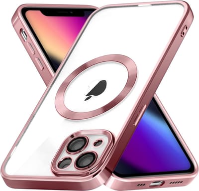 Hoesje Geschikt voor iPhone 13 Magsafe hoes backcover – Lens beschermer – Transparant / Rosegoud