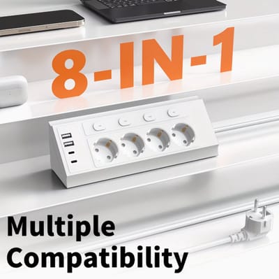 Wit stekkerdoos met USB & USB-C – 4 Stopcontacten, 2 USB & 2 Type-C Poorten | 1,5 Meter Verlengsnoer met Schakelaar