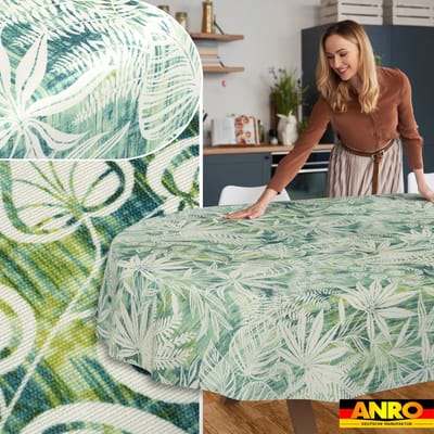 ANRO Tafelkleed Bladeren Beige Ovaal 200x140cm Rechte rand Afwasbaar Waterafstotend Binnen & Buiten