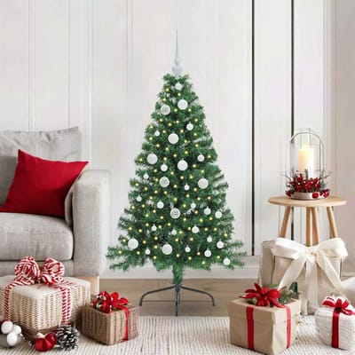 vidaXL - Kunststof - Voorverlichte - Kerstboom - met - 150 - LED - Groen - 120 - cm - PVC