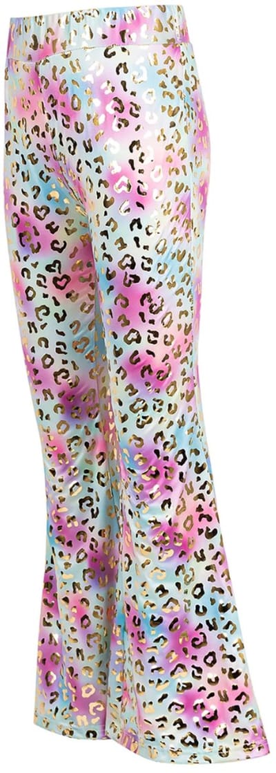 Flared Broek Pastel - Gouden Panterprint - Meisjes - Hippie/Disco Broek - Maat 140