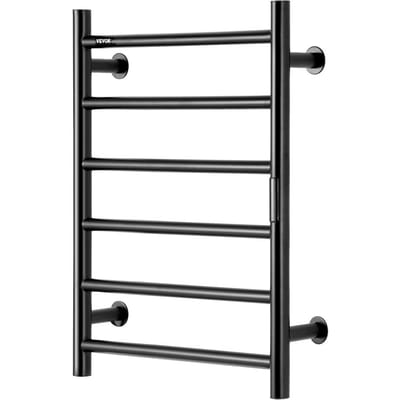 Porte-serviettes chauffant 6 barres Monté au mur Porte-serviettes chauffant pour salle de bain Noir