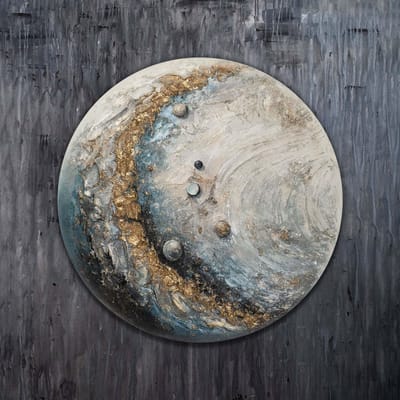 YS Schilderij "Aurosfeer" - Handgeschilderd canvas schilderij - Wanddecoratie Abstract - Blauw en goud - Zwart goud - Muurdecoratie woonkamer - Slaapkamer decoratie - Kamer accessoires - Abstract schilderij zwart wit Round 60