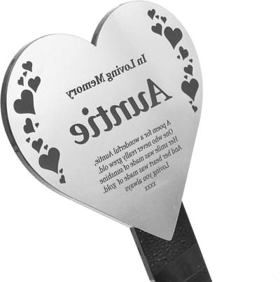 Gedenk Plaquette Hart - Herdenkingsbord Tante - Grafmarkering Eerbetoon - Hartvormig Gegraveerd - 150 x 250 mm - Zilver