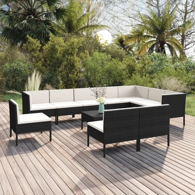 vidaXL - 11-delige - Loungeset - met - kussens - poly - rattan - zwart